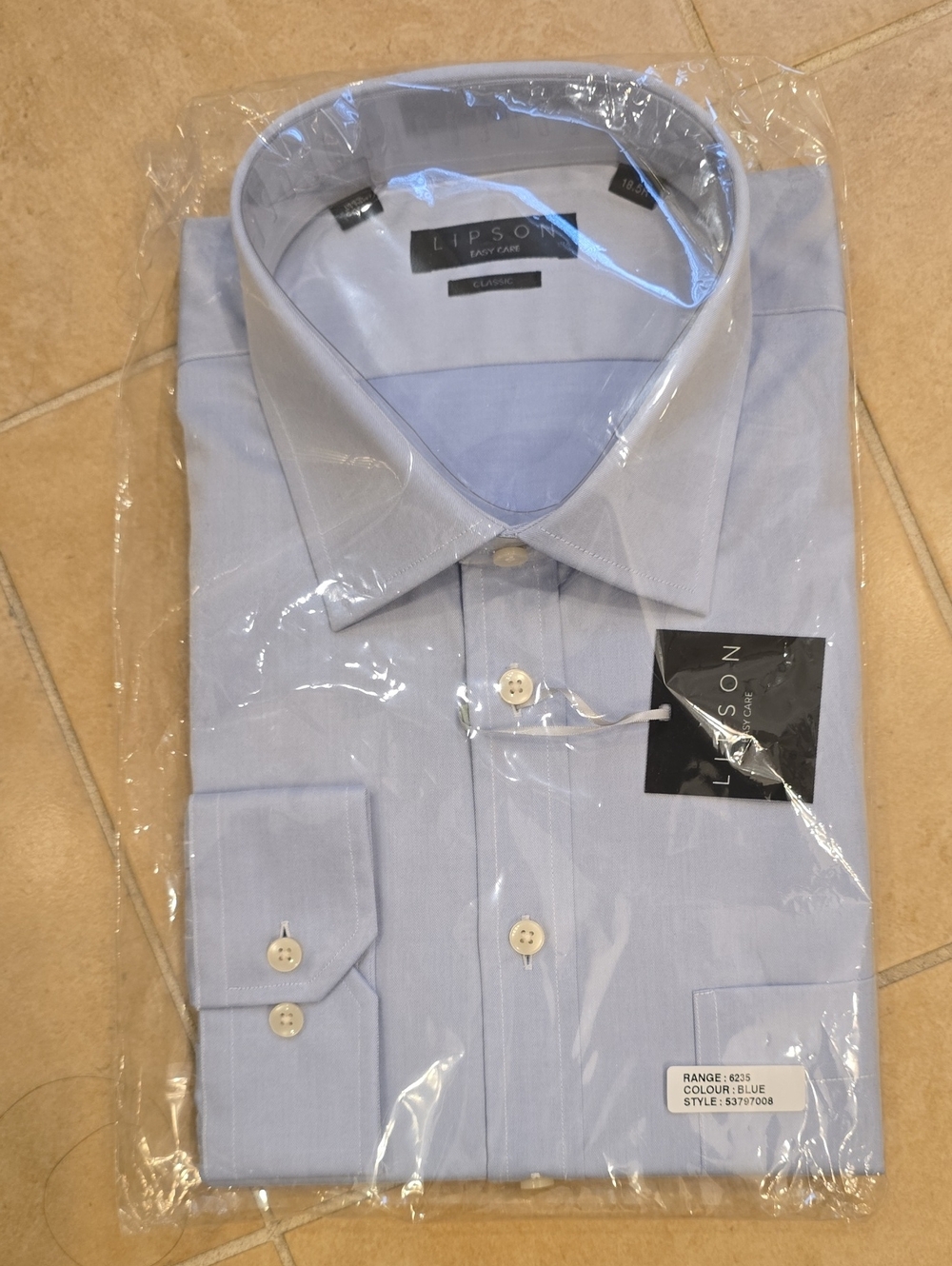Lipson Easy Care Classic Light Blue Men’s Dress Shirt, 18.5 R